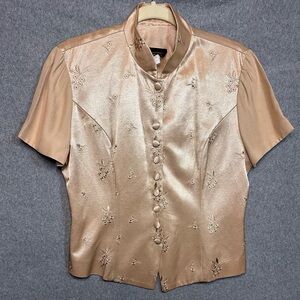 Vintage Chinese Top high collar embroidered button down Virgo II Size Medium